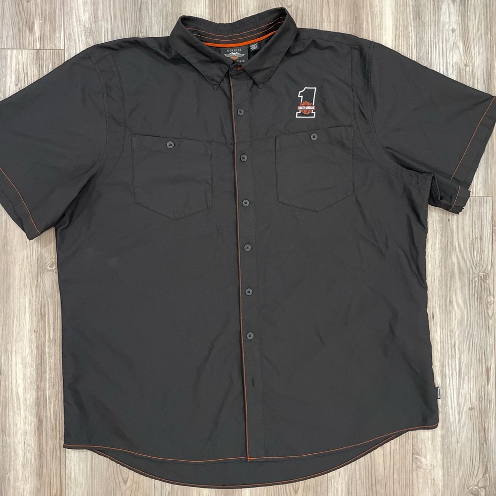 Harley-Davidson Black Shortsleeved Button Shirt with Orange Accents 3XL